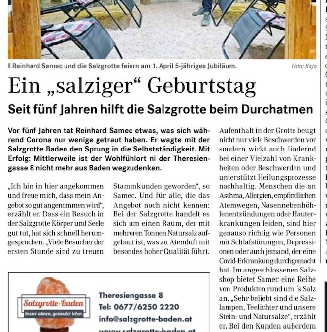Salzgrotte-Baden – Wir feiern FÜNF Jahre Hilfe zum Durchatmen und Entspannen